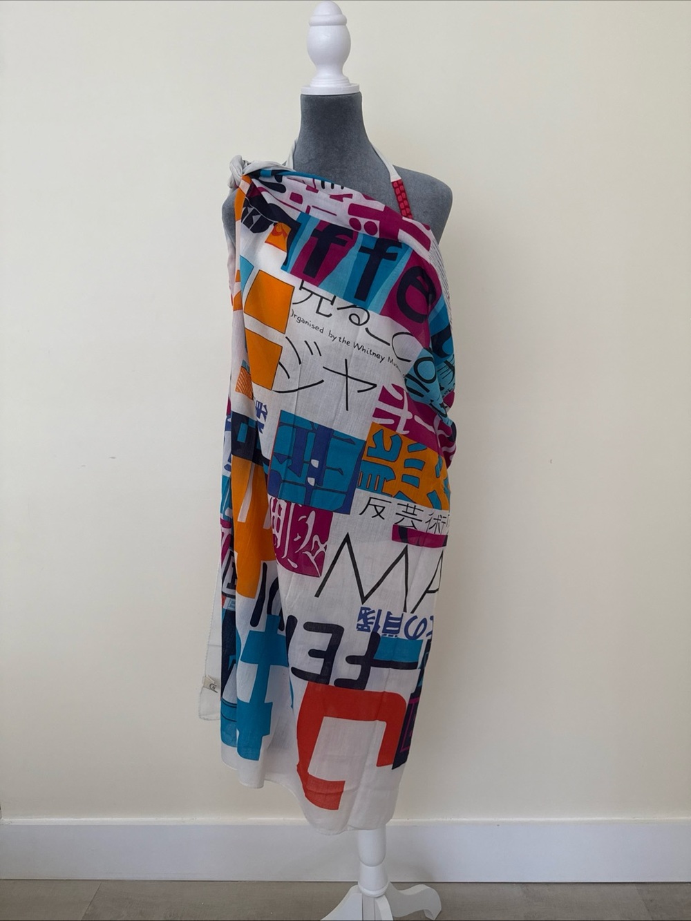 AUTHENTIC FENDI Vintage 2000s multicolor ABSTRACT ART scarf/sarong voile shawl - Picture 5 of 14